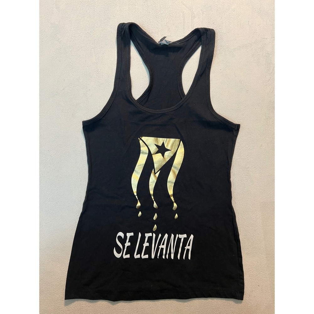 Next Level Apparel Puerto Rico Se Levanta Racerback Tank Top Black Gold Medium